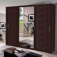 (Walnut ) Modern 3 Door Sliding Mirror Wardrobe - 250cm