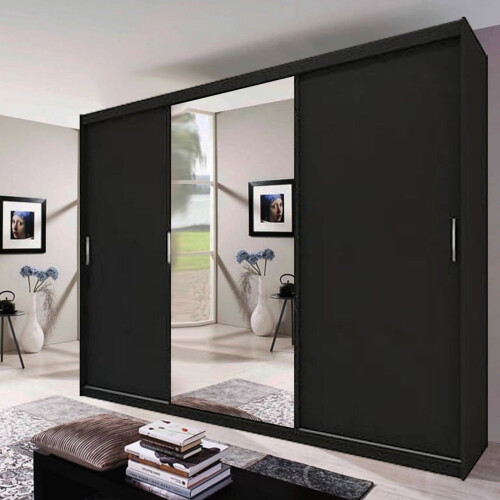 (Black ) Miami Sliding Mirror door Wardrobe with LED Light