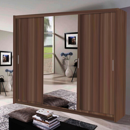 (Wenge ) Miami Sliding Mirror door Wardrobe with LED Light