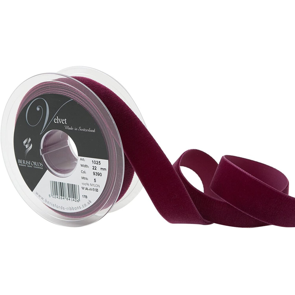 Berisfords Velvet Ribbon, Bordeaux, 10.2 x 2.2 x 10.2 cm