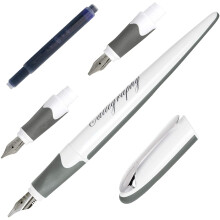 Online Calligraphy-Set, Soft pen Air White, Calligraphy nibs in 3 line widths 0.8 / 1.4 / 1.8 mm, Standard ink cartridges or converter, Gift set for