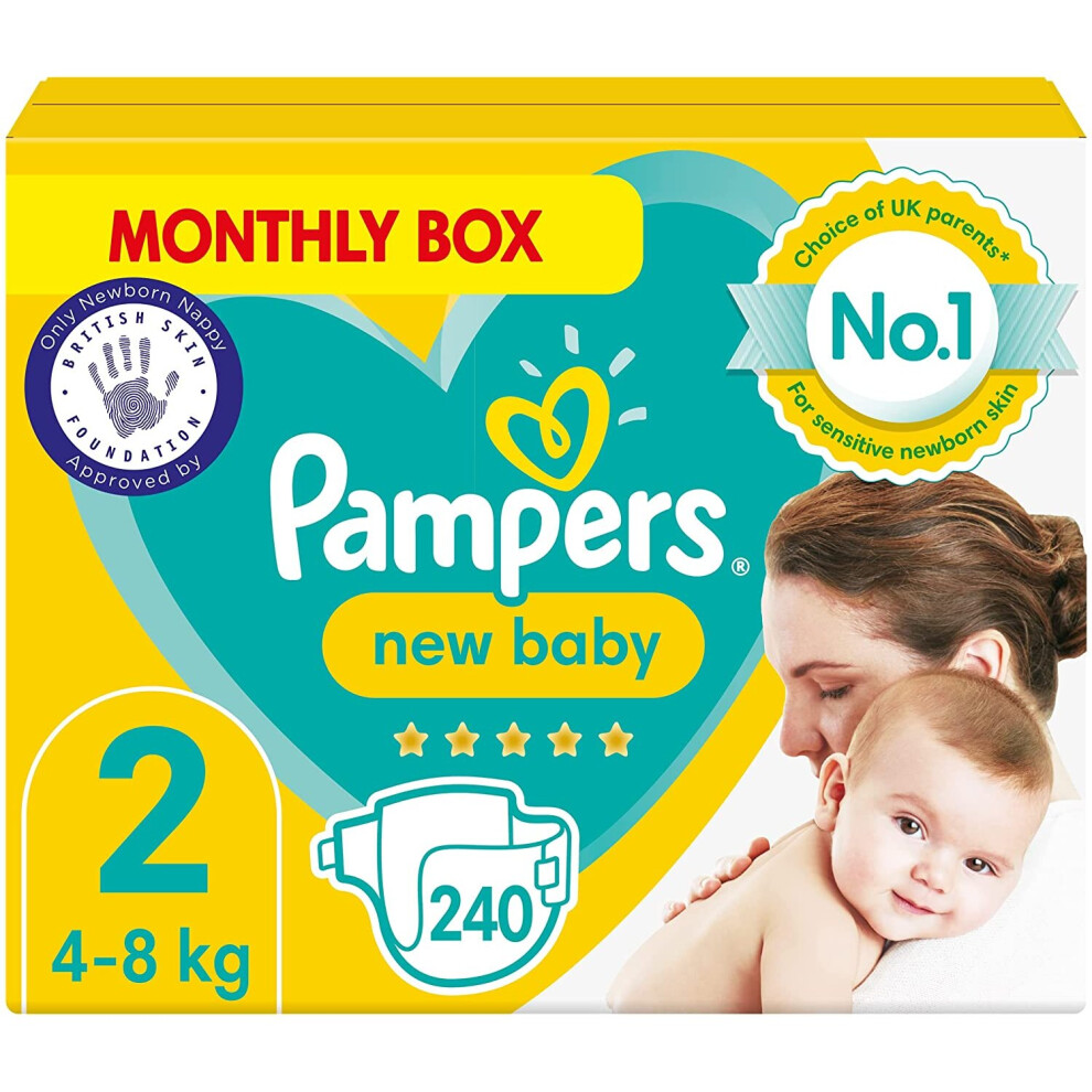 Pampers Baby Nappies Size 2 (4-8 kg/9-18 Lb), New Baby, 240 Count, MONTHLY SAVINGS PACK, Baby Essentials for Newborn-image-OPC-P8RTTQH-NEW