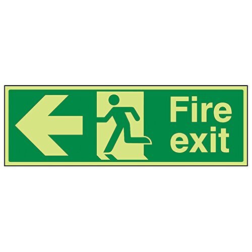 Cartello Autoadesivo Vsafety ‘Fire Exit’ Che Si Illumina Al Buio – 600x200 Mm, Vinile, Conforme Norme EN ISO 7010, Fotoluminescente