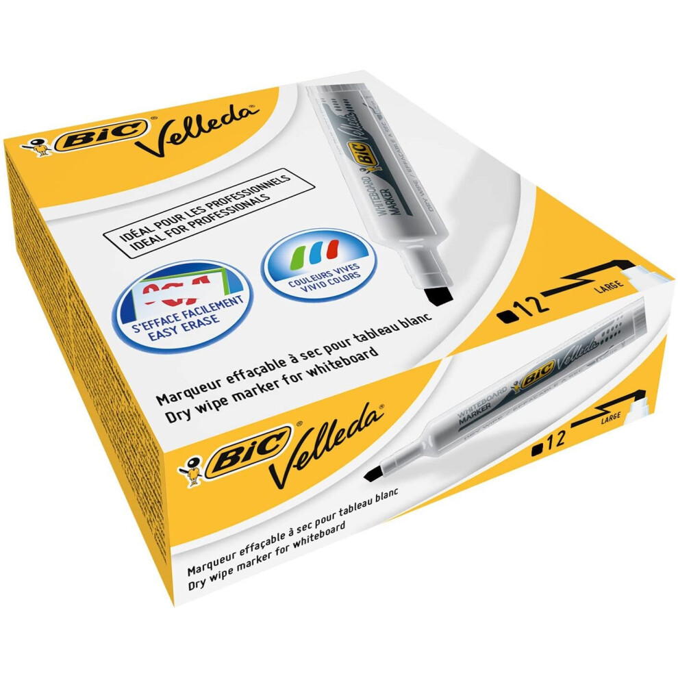 BIC VELLEDA Whiteboard Chisel 1791Marker 3.5-5.2mm Black (Box 12)