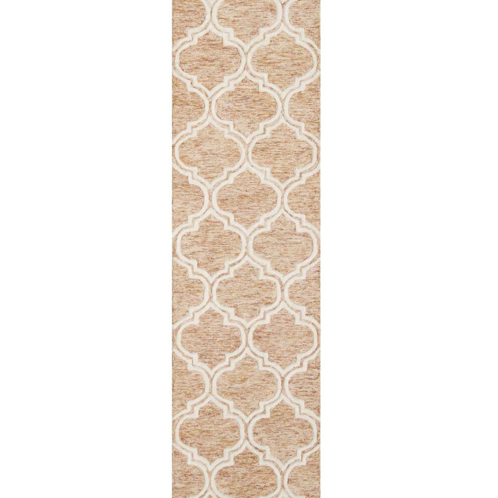 (ORANGE, Hallway Runner: 60 x 230 cm) Modern Trellis Design 100% Wool Area Rugs Handmade Eco-friendly Pastel Colour Hall Runner Rug Soft Carpet