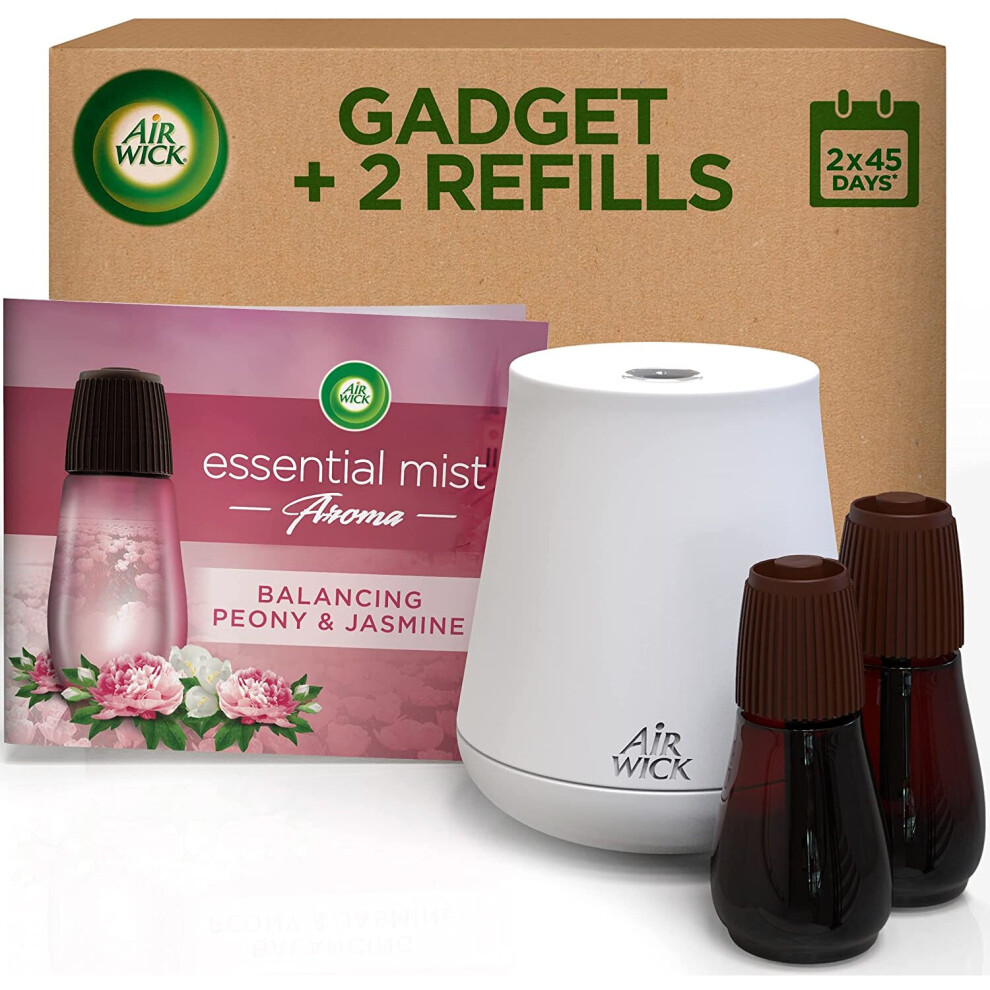 Air Wick Air Freshener Essential Oils Bundle Pack (1 Gadget + 2 Refills), Balancing Peony & Jasmine, Lasts Total Up To 90 Days