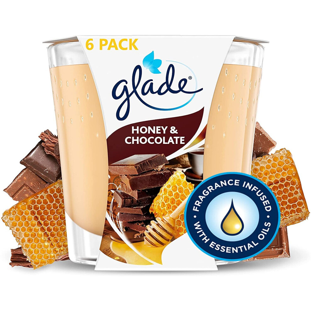 Glade Jar Candle Small, Scented Candles, Pack of 6, Honey & Chocolate, 30 Hour Burn Time, 129 g