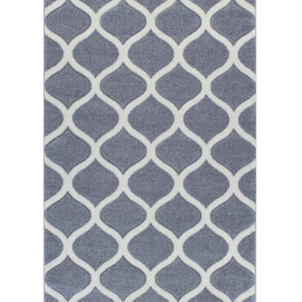 Oriental Weavers (13. 1095 1 Trellis - 80 X 150 Cm) Modern Geometric Floral Abstract Area Rugs Check Multi Coloured Non Slip Runner Grey
