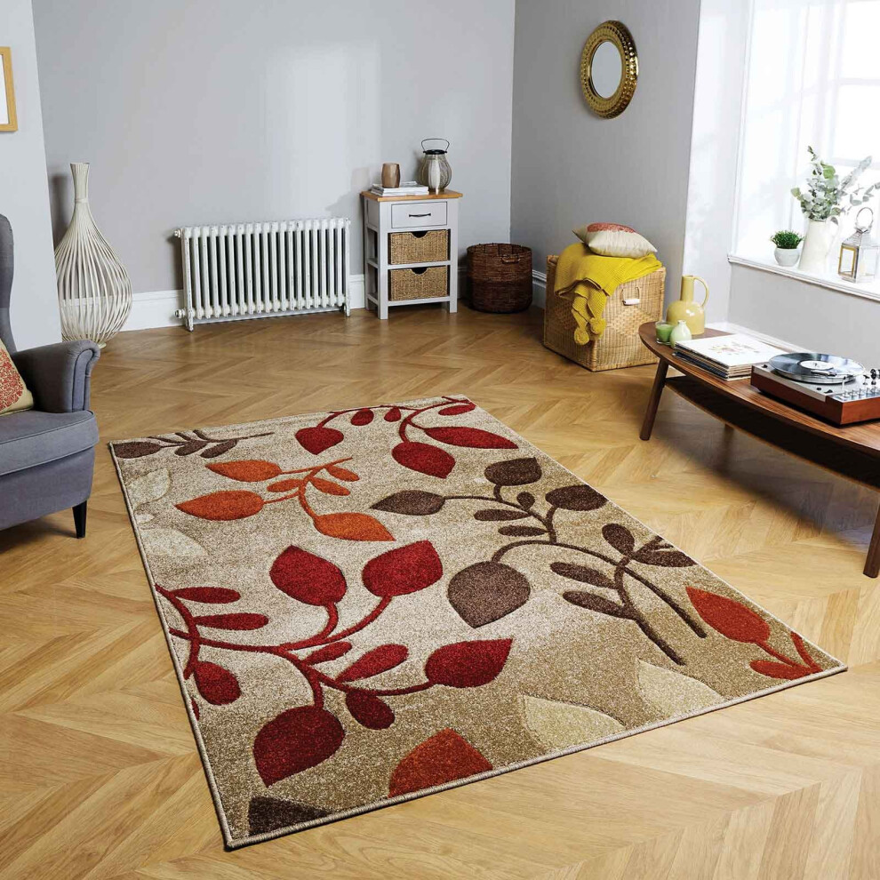 (15. 1096 M Floral - Beige / Terra, 160 x 230 cm) Modern Geometric Floral Abstract Area Rugs Check Multi Coloured Non Slip Runner