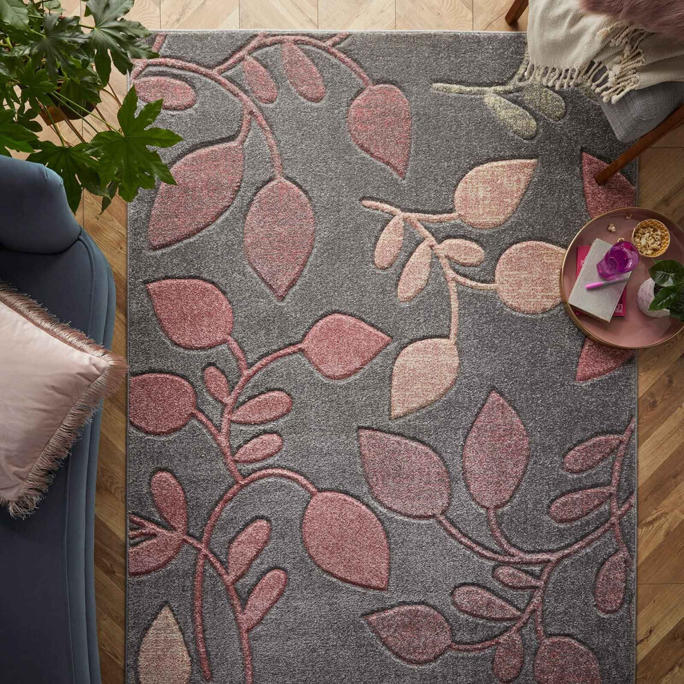 Oriental Weavers (16. 1096 V Floral - Grey, 80 X 150 Cm) Modern Geometric Floral Abstract Area Rugs Check Multi Coloured Non Slip Runner Pink