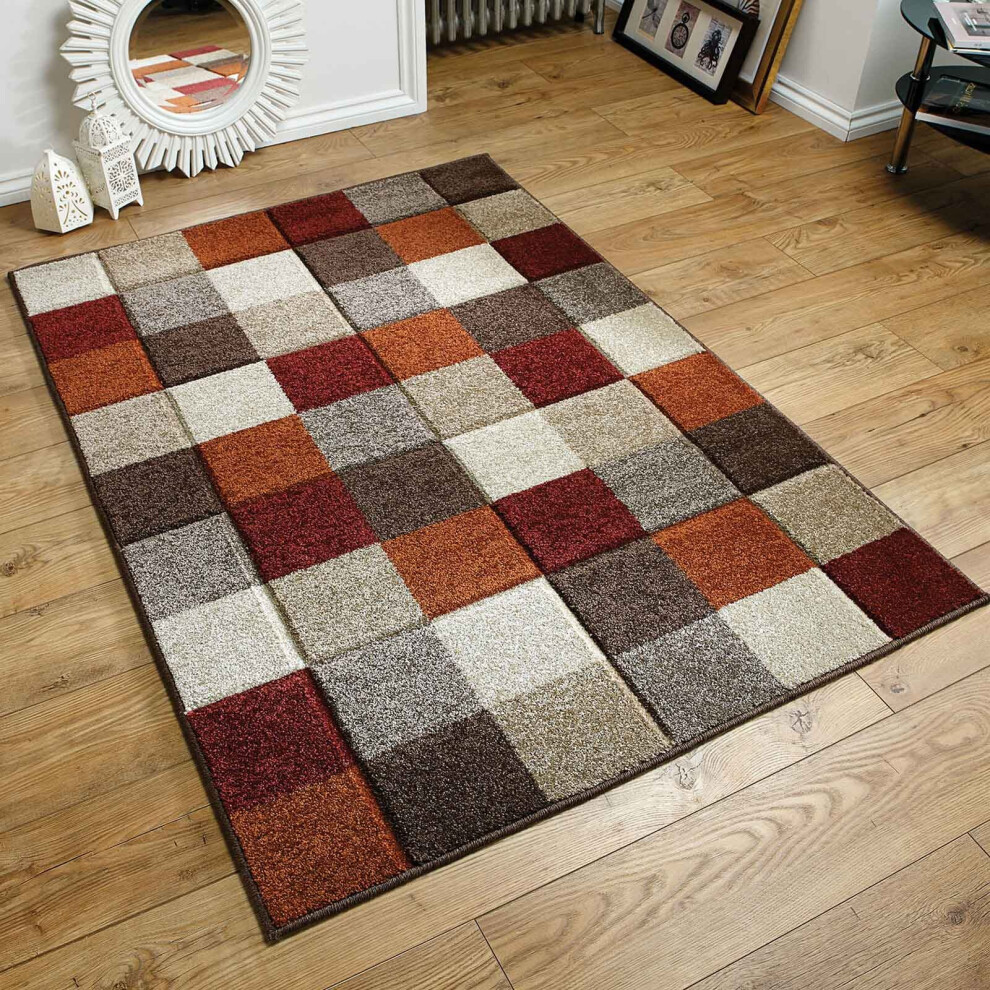 (17. 1923X Box - Terracotta, 200 x 285 cm) Modern Geometric Floral Abstract Area Rugs Check Multi Coloured Non Slip Runner