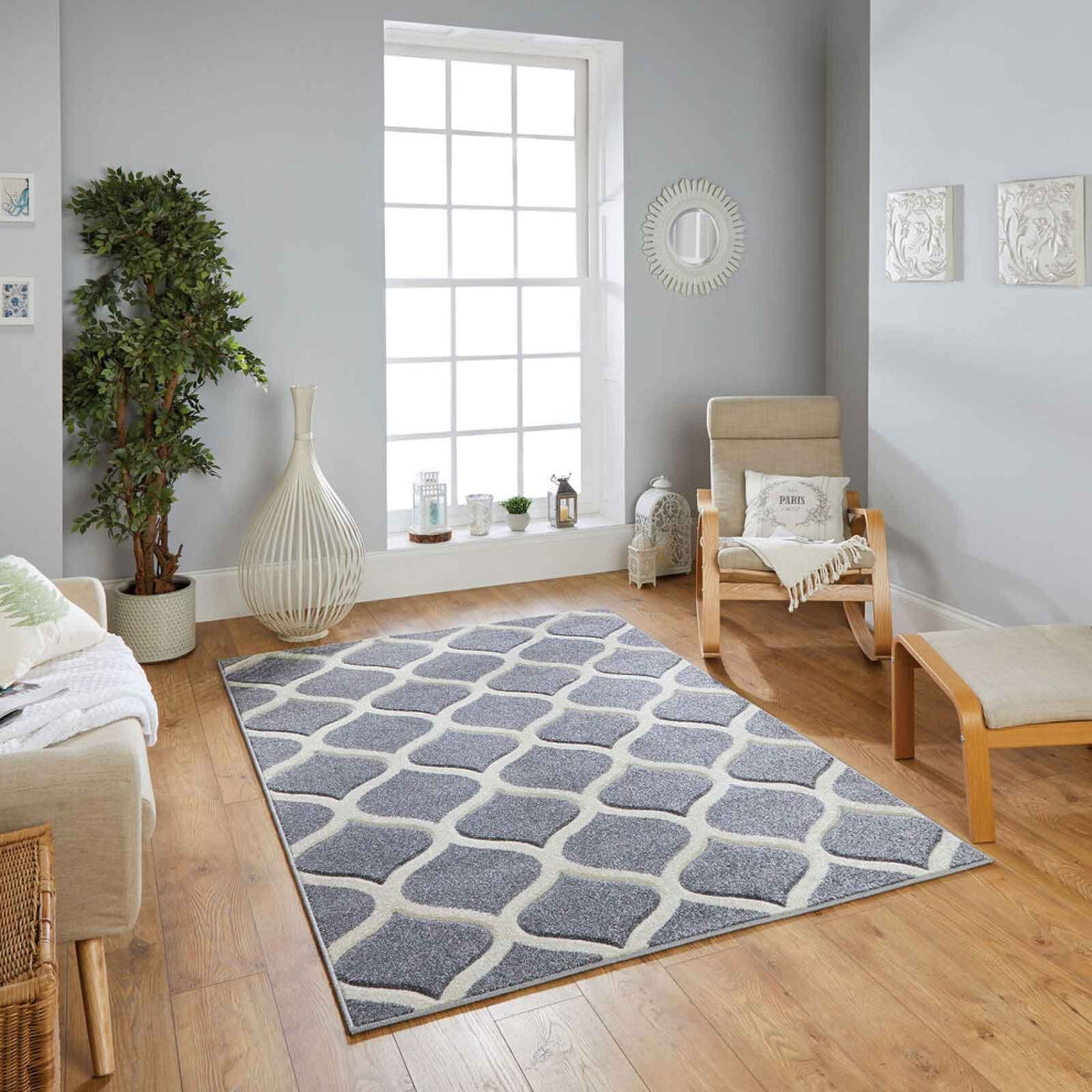 Oriental Weavers (13. 1095 1 Trellis - 120 X 170 Cm) Modern Geometric Floral Abstract Area Rugs Check Multi Coloured Non Slip Runner Grey