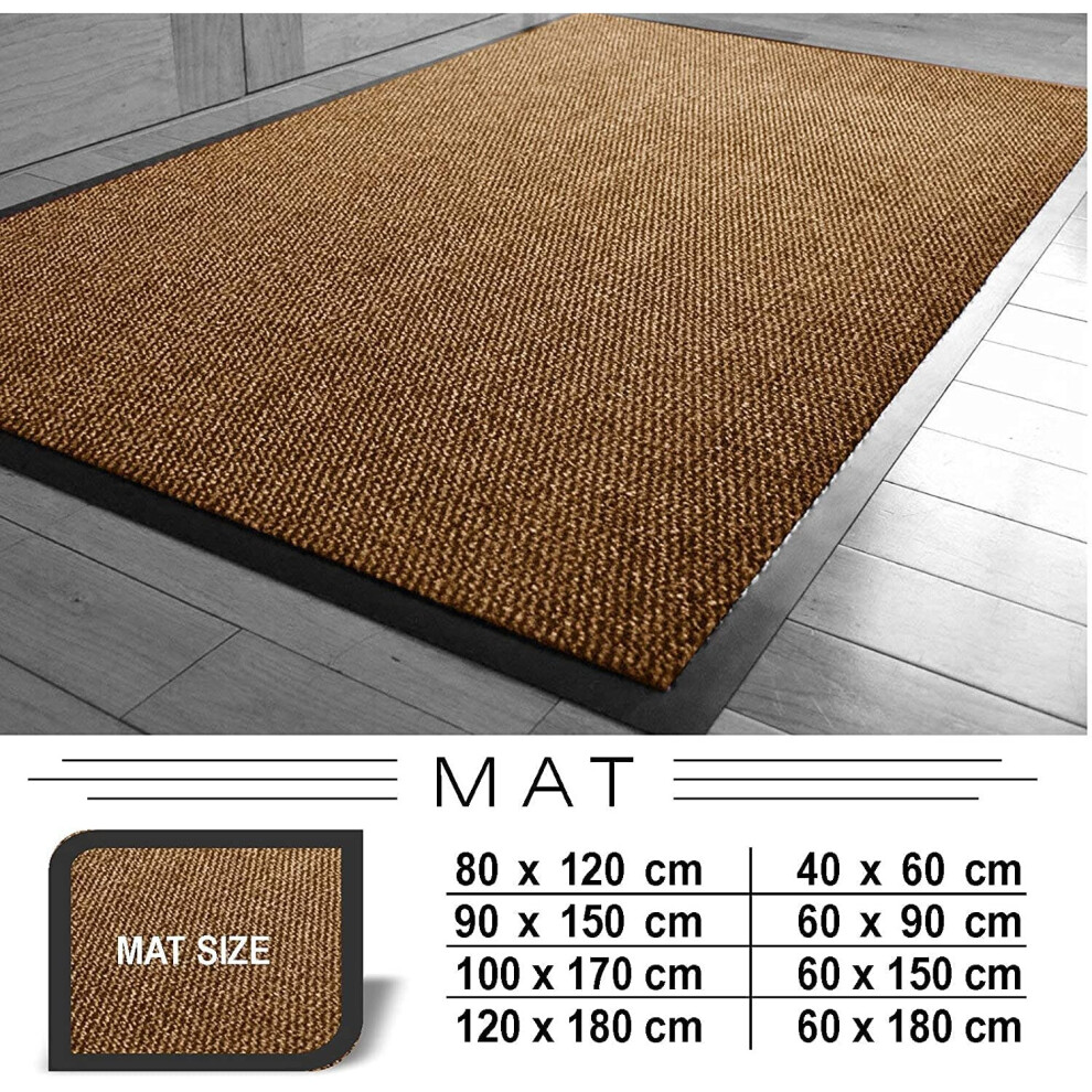 (90x120 cm, Brown) Dirt Trapper Mat, Rubber Door Mat Indoor Non Slip Mat