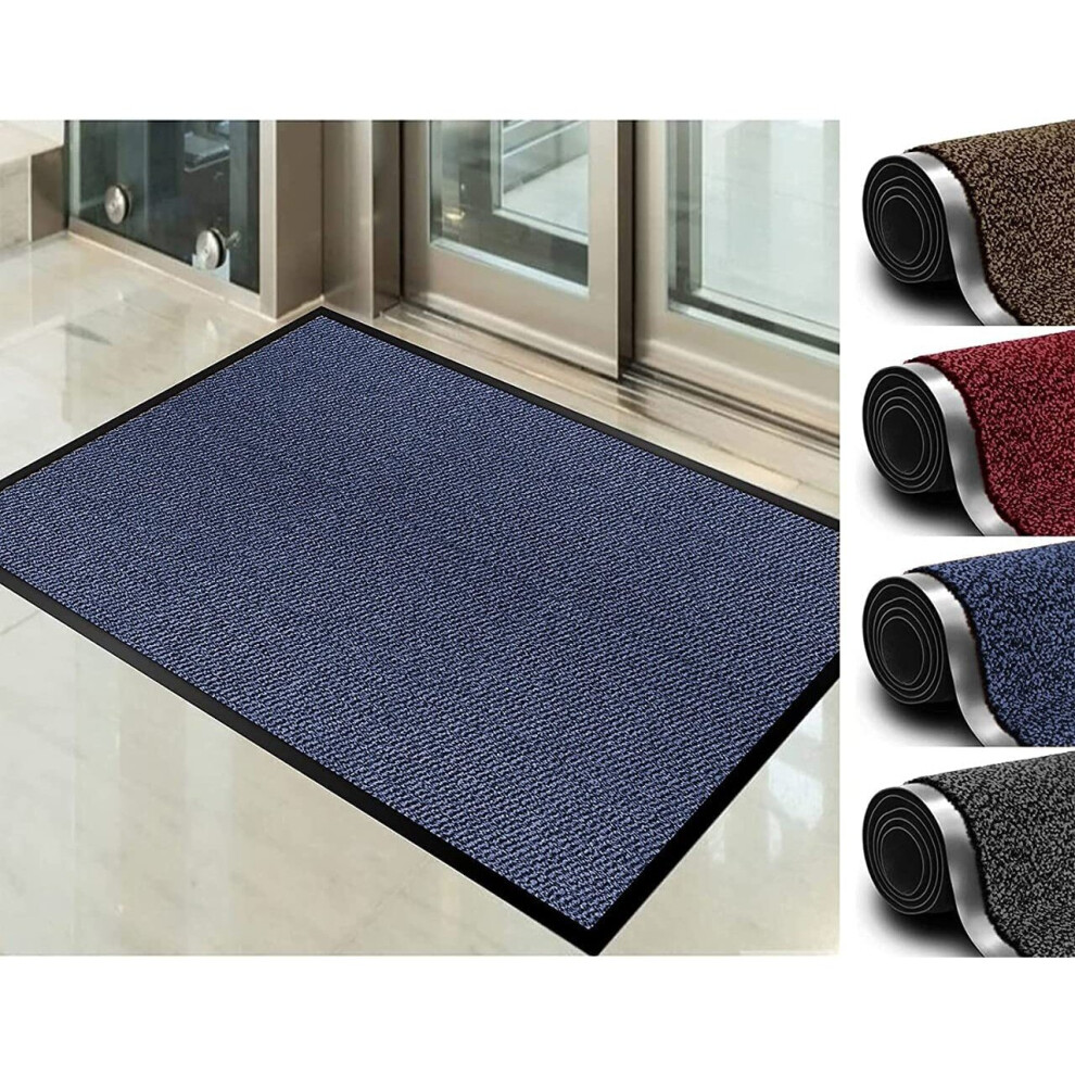 (90x150 cm, Blue) Dirt Trapper Mat, Rubber Door Mat Indoor Non Slip Mat