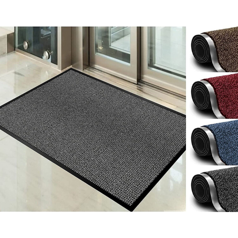 (90x120 cm, Grey) Dirt Trapper Mat, Rubber Door Mat Indoor Non Slip Mat