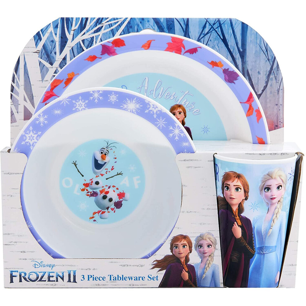 Disney II Frozen Kids Tableware 3 Piece Reusable PP Plate, Bowl & Cup Children – Elsa, Anna & Olaf Tumbler & Dinnerware Set for Mealtimes – for 24
