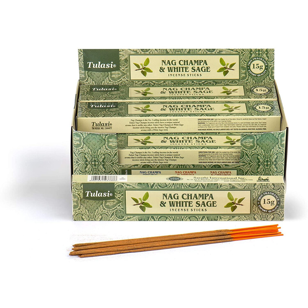 Tulasi White Sage Nag Champa, 15 Sticks x 12 Packs, Black, One Size-image-OPC-P8RV2JC-NEW