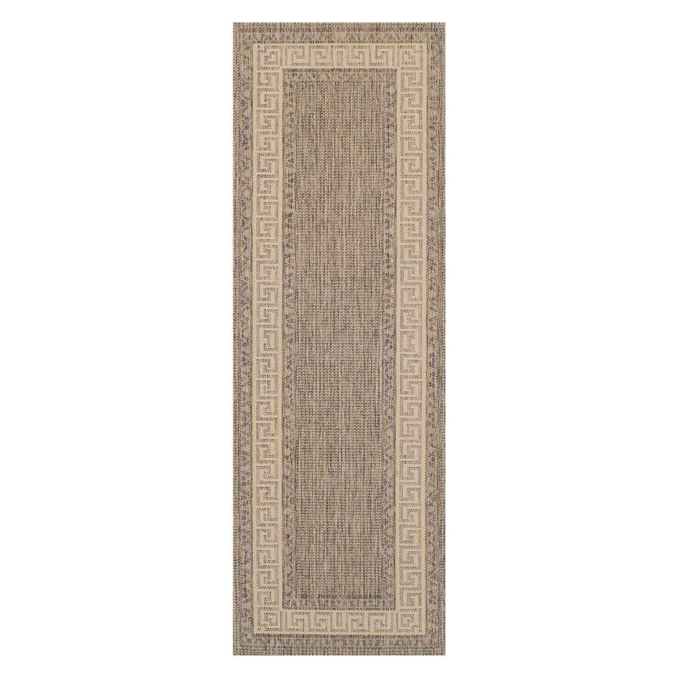 (Greek - Grey, 60 x 230 cm : Runner) Non Slip Outdoor/Indoor Flatweave Rugs Patio garden Small Extra Large Mats Hall Runner Modern Geometric Trellis G