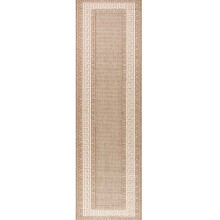 (Greek - Brown, 60 x 180 cm : Runner) Non Slip Outdoor/Indoor Flatweave Rugs Patio garden Small Extra Large Mats Hall Runner Modern Geometric Trellis Greek Key Checkered Rugs