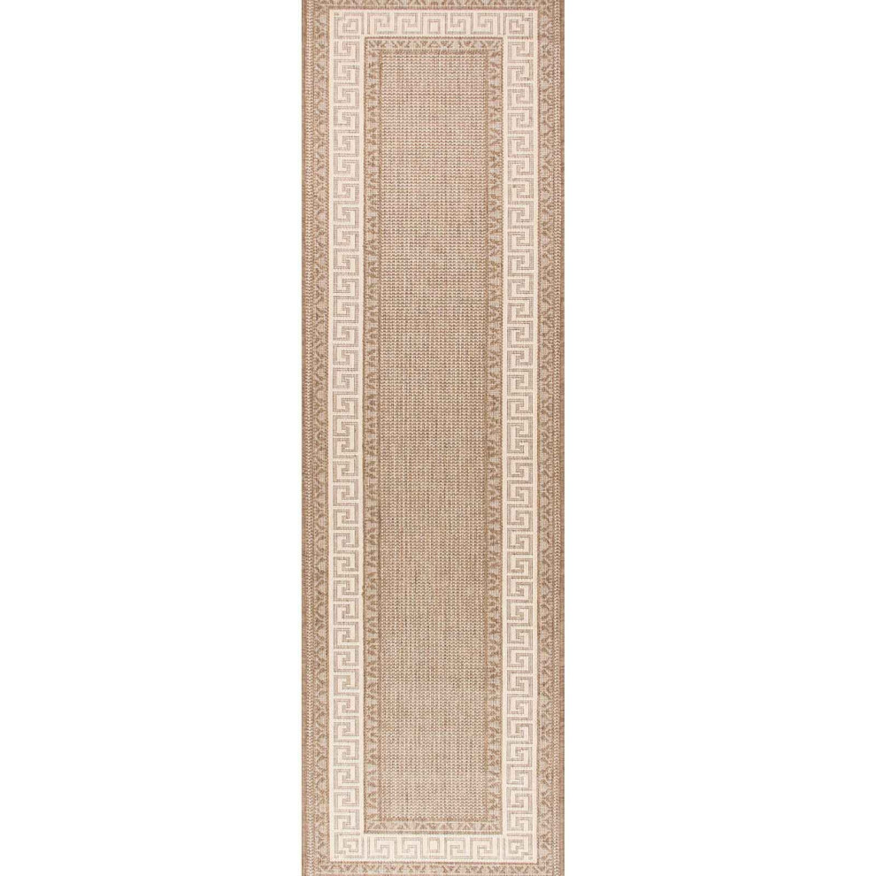 Oriental Weavers (Greek - 60 X 180 Cm : Runner) Non Slip Outdoor/Indoor Flatweave Rugs Patio Garden Small Extra Large Mats Hall Runner Modern Geometric Trellis Brown