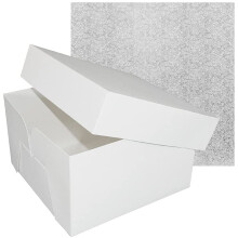 Culpitt 8 Inch Square Silver Cake Drum Board & White Cake Box Combo