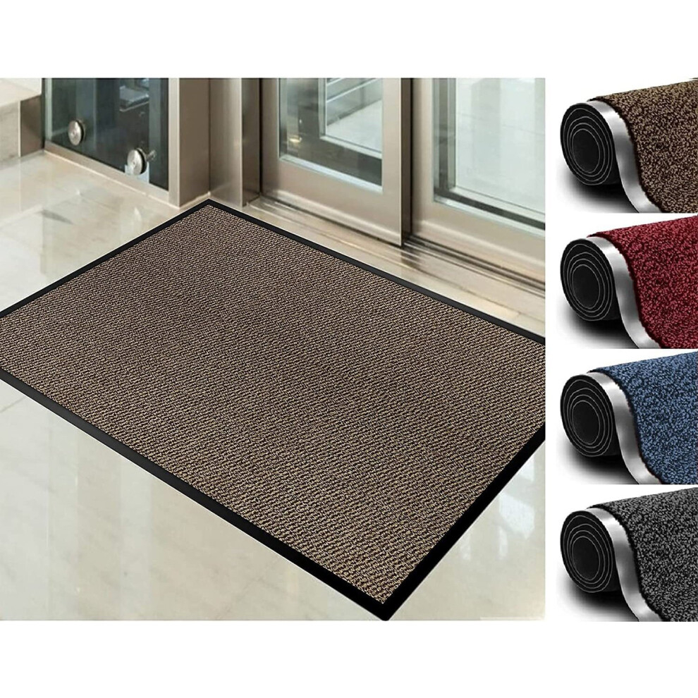 (60x90 cm, Brown) Dirt Trapper Mat, Rubber Door Mat Indoor Non Slip Mat