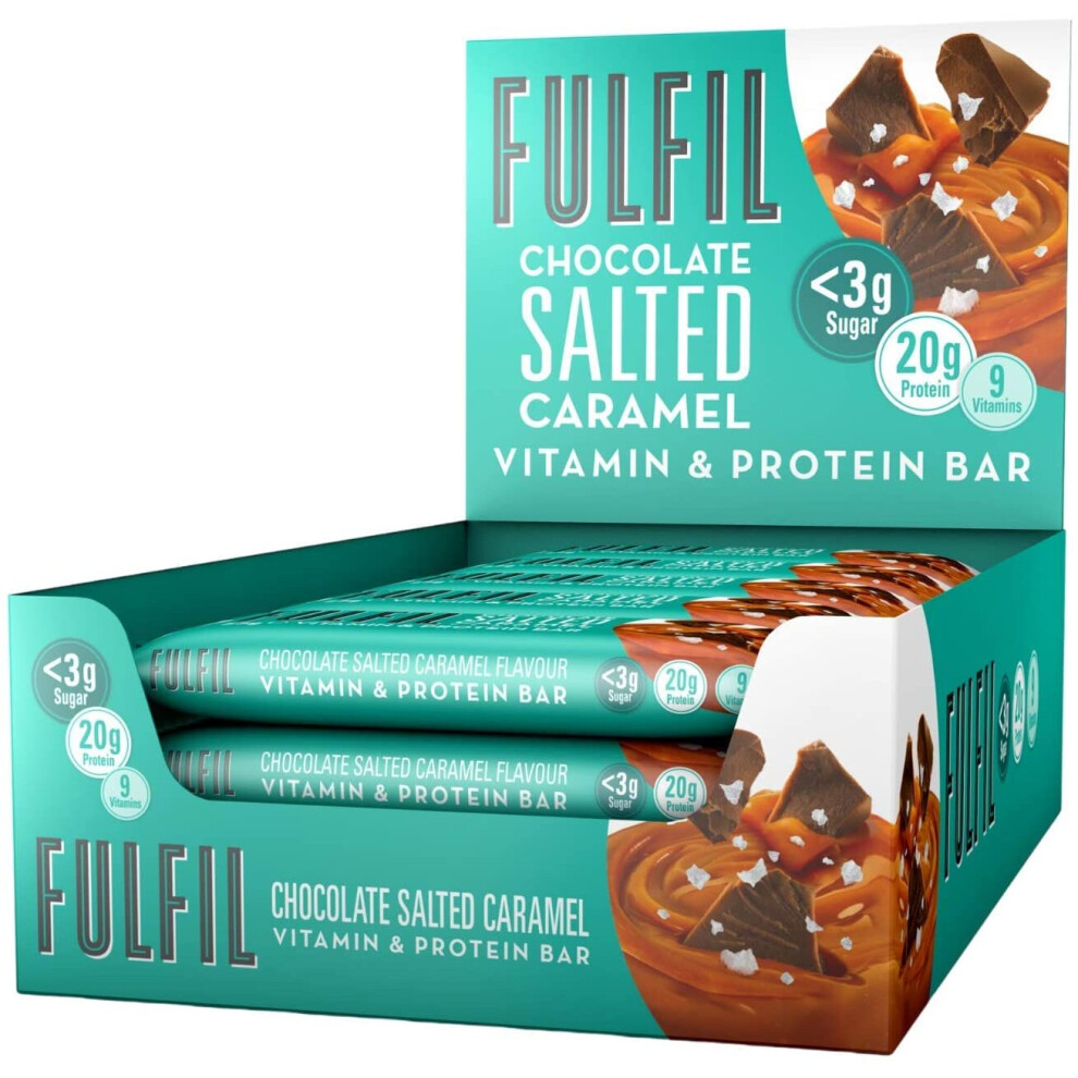 FULFIL Vitamin and Protein Bar (15 x 55g Bars) — Chocolate Salted Caramel Flavour — 20g High Protein, 9 Vitamins, Low Sugar 