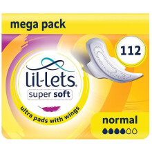 Lil-Lets Super Soft Ultra Sanitary Pads with Wings, Normal, Unscented, 112 Count (8 x 14)