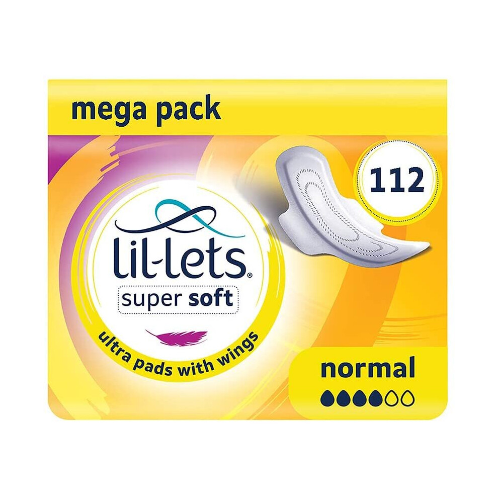 Lil-Lets Super Soft Ultra Sanitary Pads Normal x Ultra Soft Pads with Wings 8 Packs of 14 Pads, Unscented, 112 Count