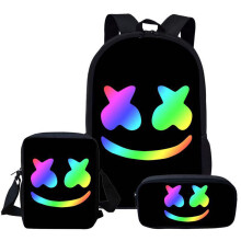 (A) DJ Marshmello Backpack Travel Laptop Bag 3pcs Schoolbag Penbag Bookbag