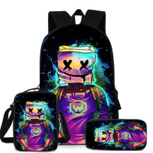 (B) DJ Marshmello Backpack Travel Laptop Bag 3pcs Schoolbag Penbag Bookbag