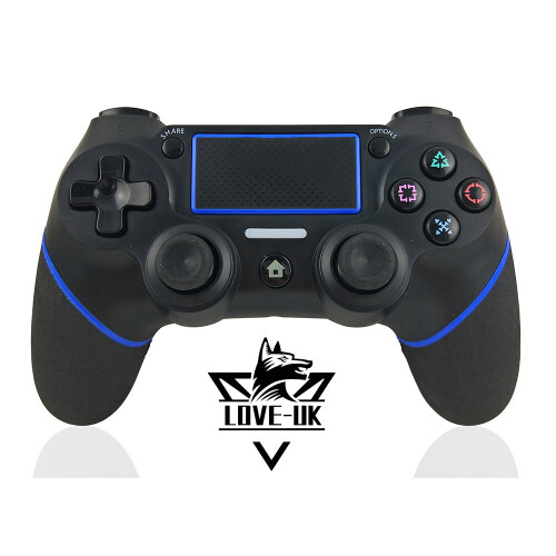 (Black and Blue) Wireless Game Controller for PS4 / PC Dual Vibrate Audio Function LED Indicator Dual Shock 4 Controller