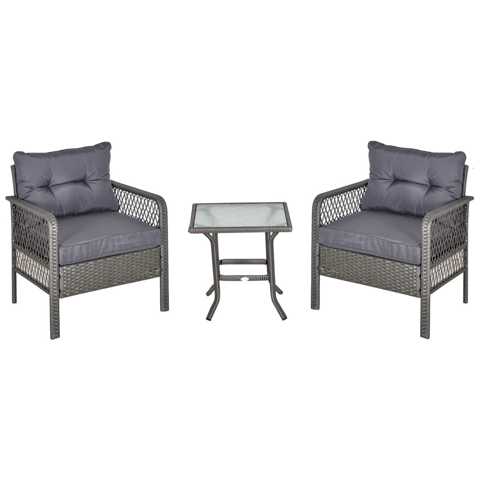 Outsunny 3 Pieces Patio Pe Rattan Bistro Set W/ Armchairs Tempered