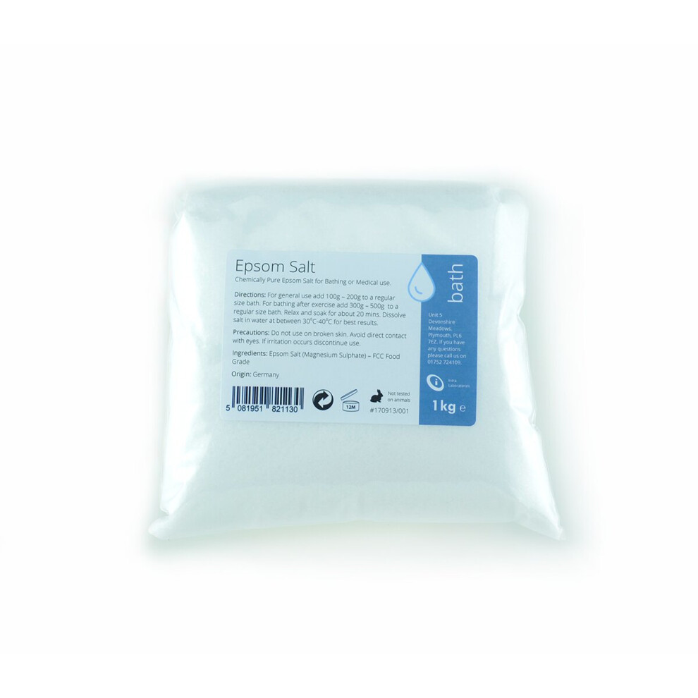 Intralabs Epsom Salt 1Kg - 100% Food Grade - Magnesium Sulphate
