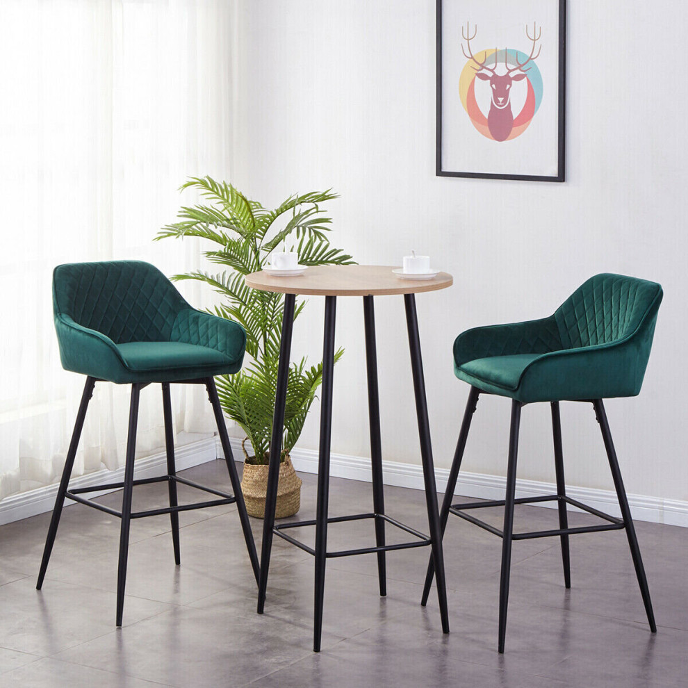 (Green(Velvet), 2 Bar Stools) Bar Stool Breakfast High Counter Chair Pub Kitchen