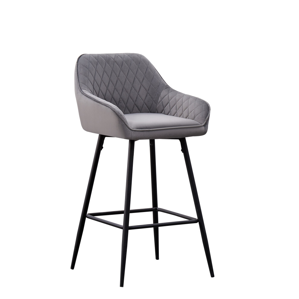 (Grey(Velvet), 1 Bar Stool) Bar Stool Breakfast High Counter Chair Pub Kitchen