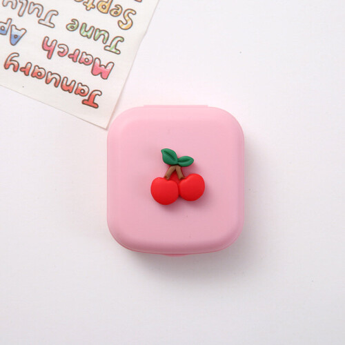 ( Cherry) Solid Color Women Portable Cute Contact Lenses Box