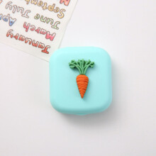( Green Carrot) Solid Color Women Portable Cute Contact Lenses Box