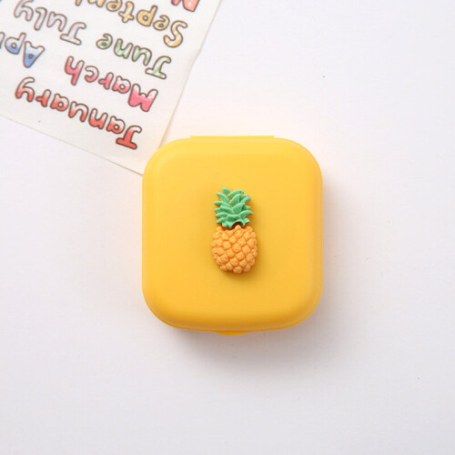 (Pineapple) Solid Color Women Portable Cute Contact Lenses Box