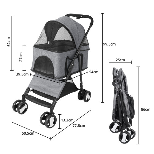 Bingopaw Chien Chat Poussette Trolley Porteuse Détachable Poussette Pliante Pet Stroller 1