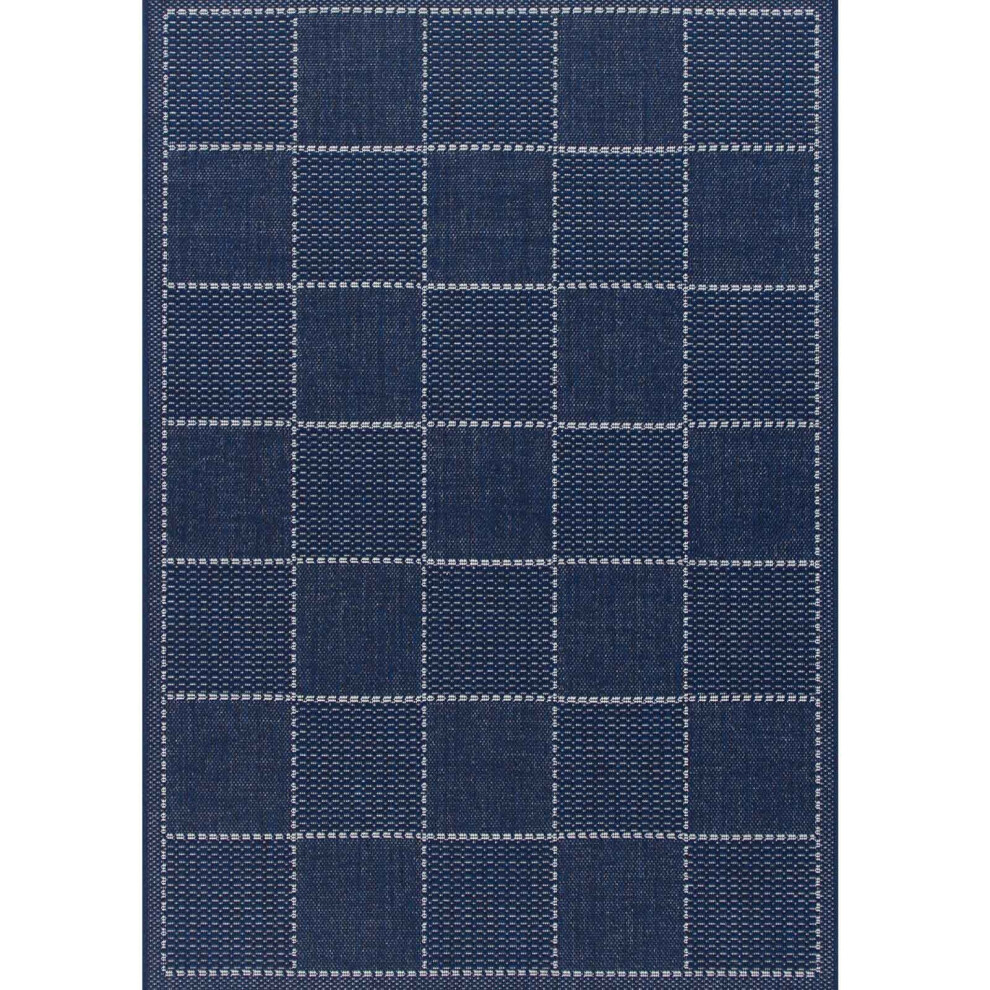 (Check - Blue, 40 x 60 cm) Non Slip Outdoor/Indoor Flatweave Rugs Patio garden Small Extra Large Mats Hall Runner Modern Geometric Trellis Greek Key C