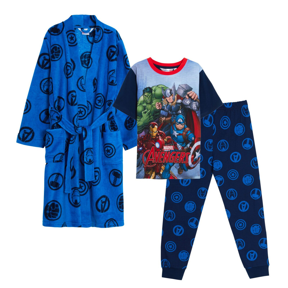 (11-12 Years) Boys Avengers Pyjamas + Bathrobe Marvel Matching Nightwear Set Pjs Dressing Gown