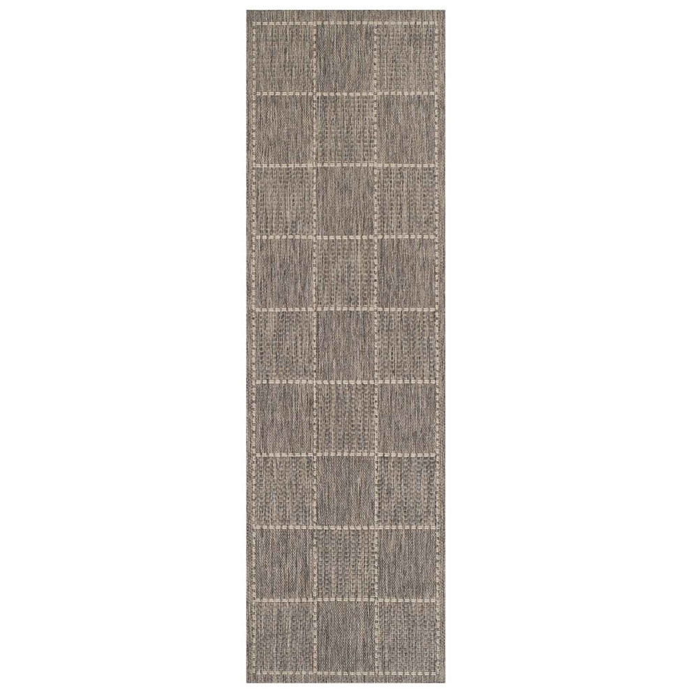 (Check - Grey, 60 x 230 cm : Runner) Non Slip Outdoor/Indoor Flatweave Rugs Patio garden Small Extra Large Mats Hall Runner Modern Geometric Trellis G