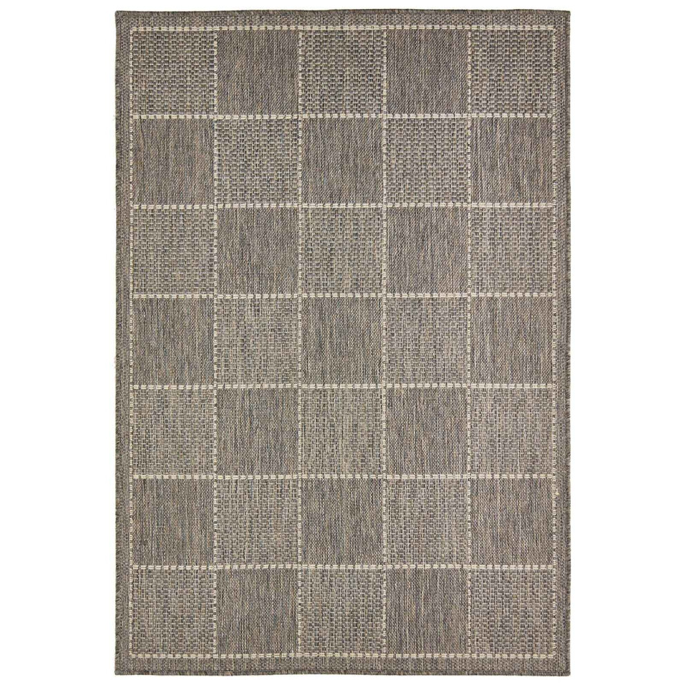 Oriental Weavers (Check - 50 X 80 Cm) Non Slip Outdoor/Indoor Flatweave Rugs Patio Garden Small Extra Large Mats Hall Runner Modern Geometric Trellis Greek Key C Grey