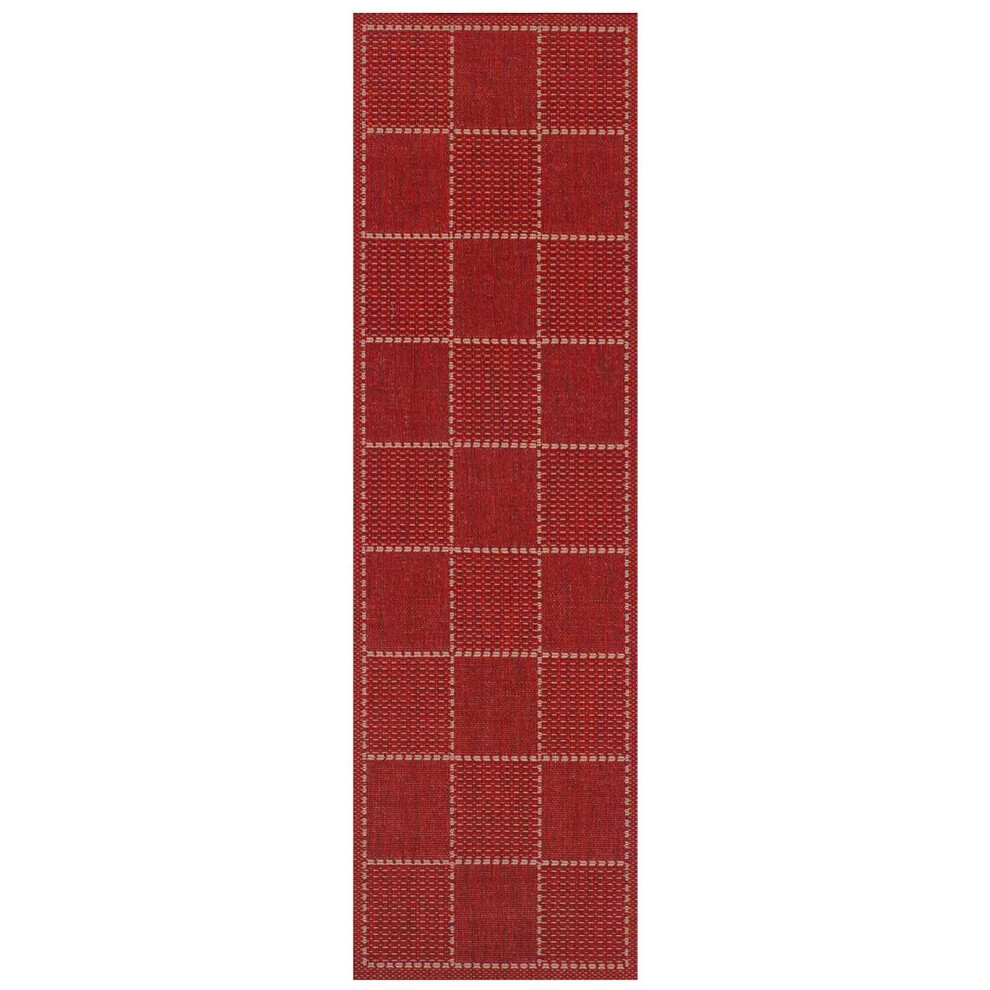 (Check - Red, 60 x 230 cm : Runner) Non Slip Outdoor/Indoor Flatweave Rugs Patio garden Small Extra Large Mats Hall Runner Modern Geometric Trellis Gr