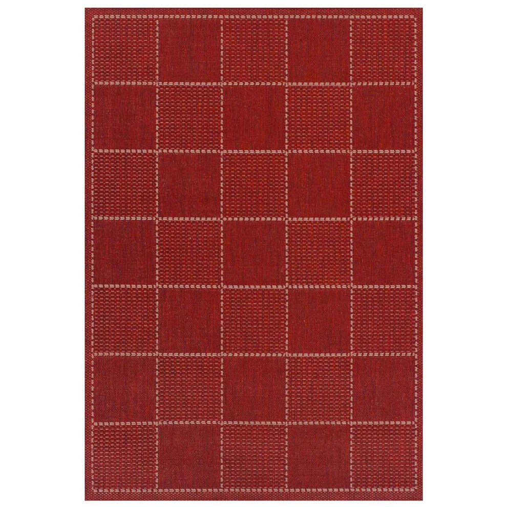 (Check - Red, 160 x 225 cm) Non Slip Outdoor/Indoor Flatweave Rugs Patio garden Small Extra Large Mats Hall Runner Modern Geometric Trellis Greek Key