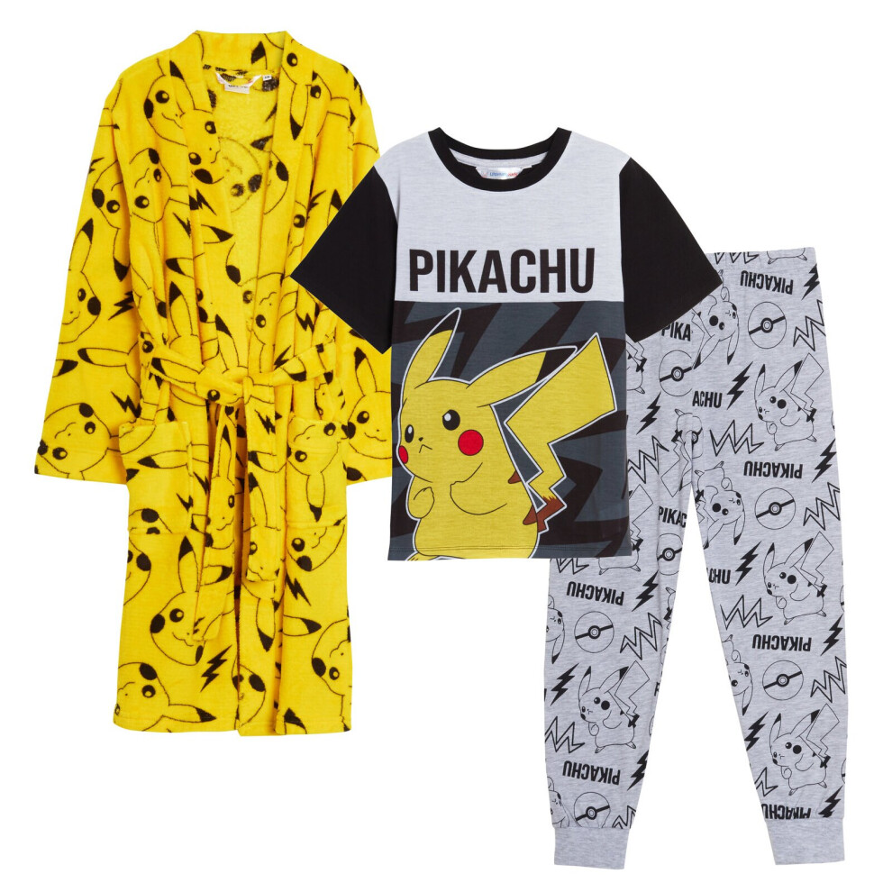 (9-10 Years) Boys Pokemon Pyjamas + Bathrobe Pikachu Matching Nightwear Set Pjs Dressing Gown