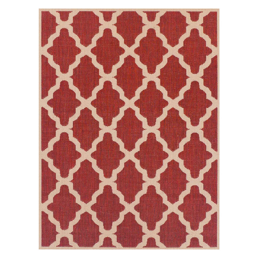 (Trellis - Red, 120 x 160 cm) Non Slip Outdoor/Indoor Flatweave Rugs Patio garden Small Extra Large Mats Hall Runner Modern Geometric Trellis Greek Ke