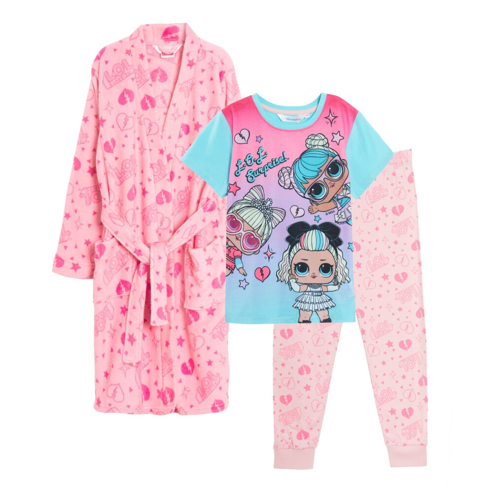 Girls LOL Surprise Dressing Gown LOL Pyjamas 3pc Matching Set Pjs Bath Robe