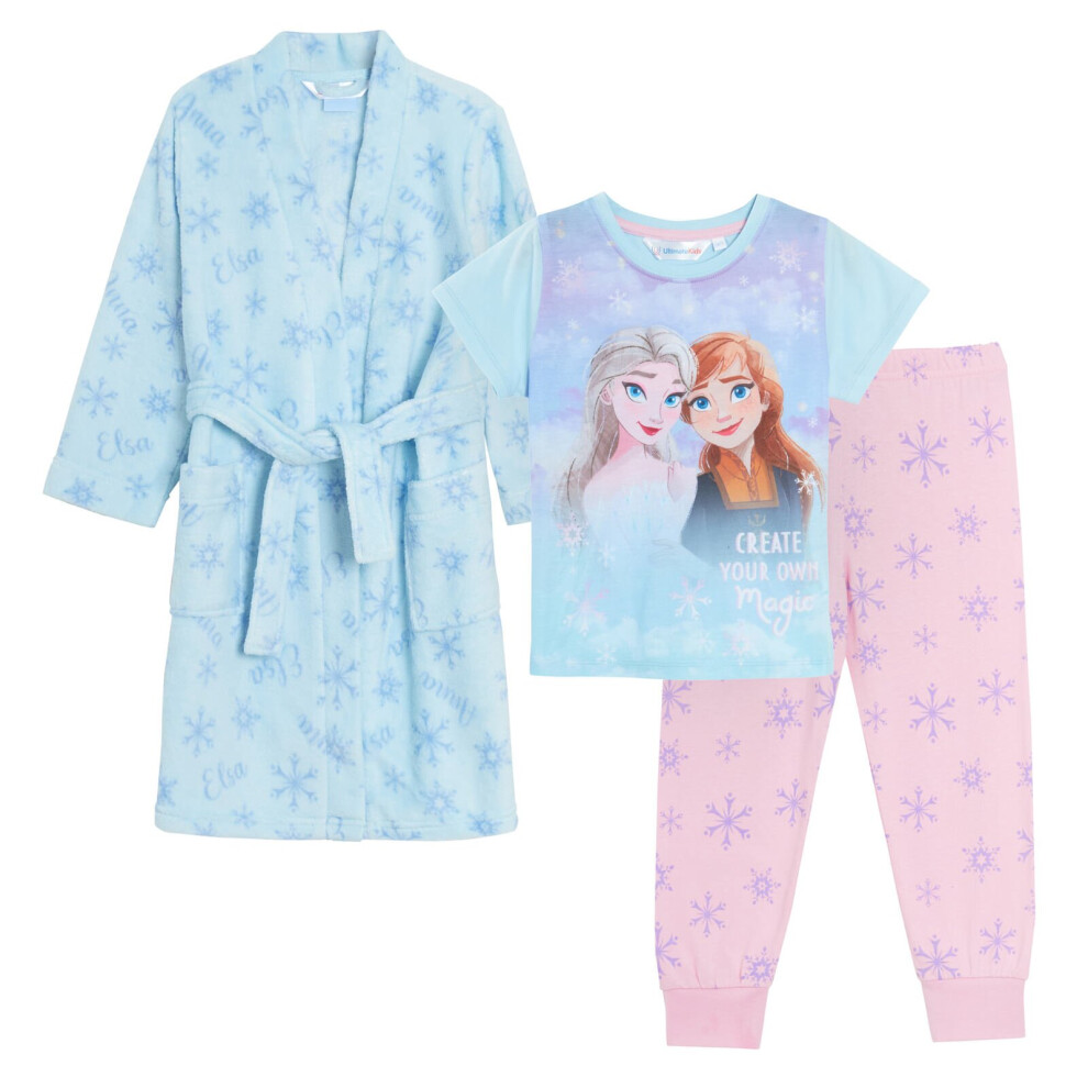 (7-8 Years) Disney Frozen 2 Dressing Gown + Pyjamas for Girls 3pc Set Kids Bath Robe + Pjs